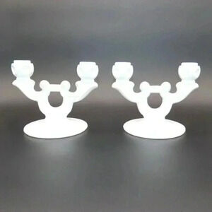 Indiana Glass Milk Glass Double Candlestick Set of 2 Vintage 1960s
